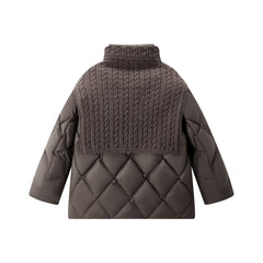 Women's Extra-Long Puffer Coat with Cable-Knit Shawl