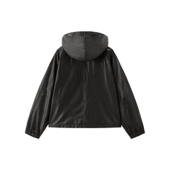Women's Oversized Street-Style Hooded Leather Jacket