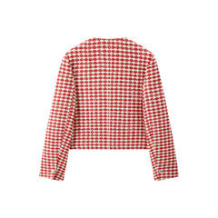 Women's Cropped Tweed-Texture Round-Neck Jacket