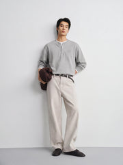 Men's Casual Henley Faux-Layer  Sweatshirt
