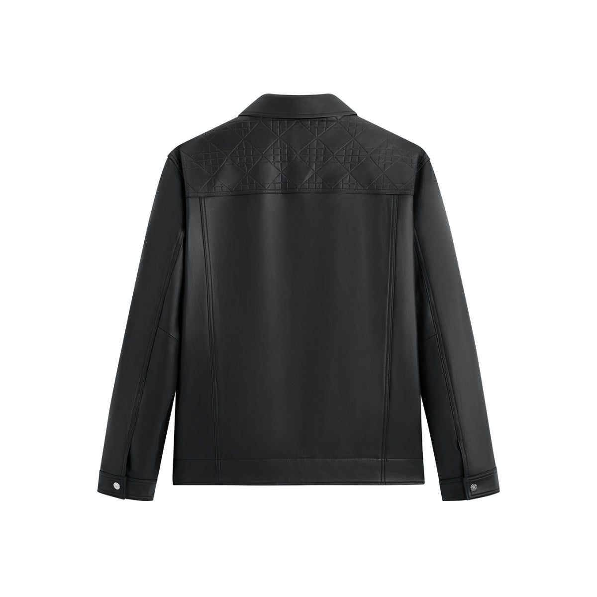 Men's Embossed Short Leather Jacket with Down Liner