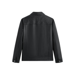 Men's Embossed Short Leather Jacket with Down Liner