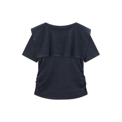 Women's Shirred Knit Top with Chenille Embroidery