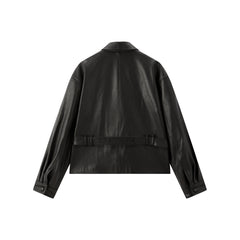 Women's Cropped Belted Leather Jacket