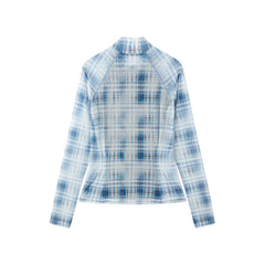 Women's Mock-Neck Ombre Plaid Top