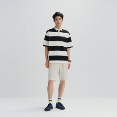 Men's Black & White Striped Soft Polo Shirt