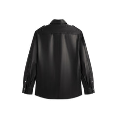 Men's Epaulet Shirt-Style Leather Jacket