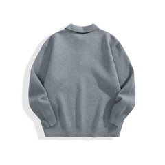 Men's Solid Color Polo-Collar Sweater