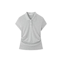 Women's Cropped Slim-Fit Ruched Polo Shirt