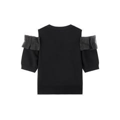 Women's Off-Shoulder Organza Knit Cardigan