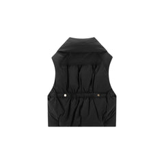 Women's Black Pleated Waist Vest Style Puffer Jacket