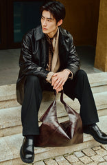 Men's Mid-Length Trench-Style Leather Coat