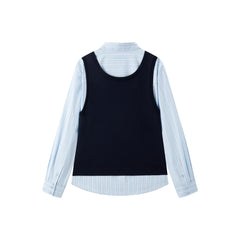 Women's Striped Long-Sleeve Shirt & Vest Two-Piece Set