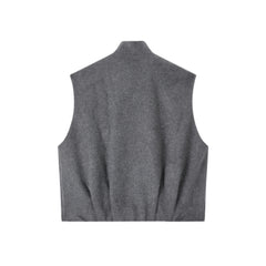 Women's Short Wool Vest Coat with Stand Collar