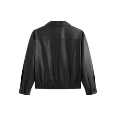 Men's Short Cuban-Collar Leather Jacket