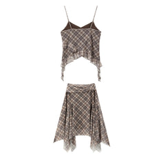 Women's Boho Girl Plaid Skirt Set