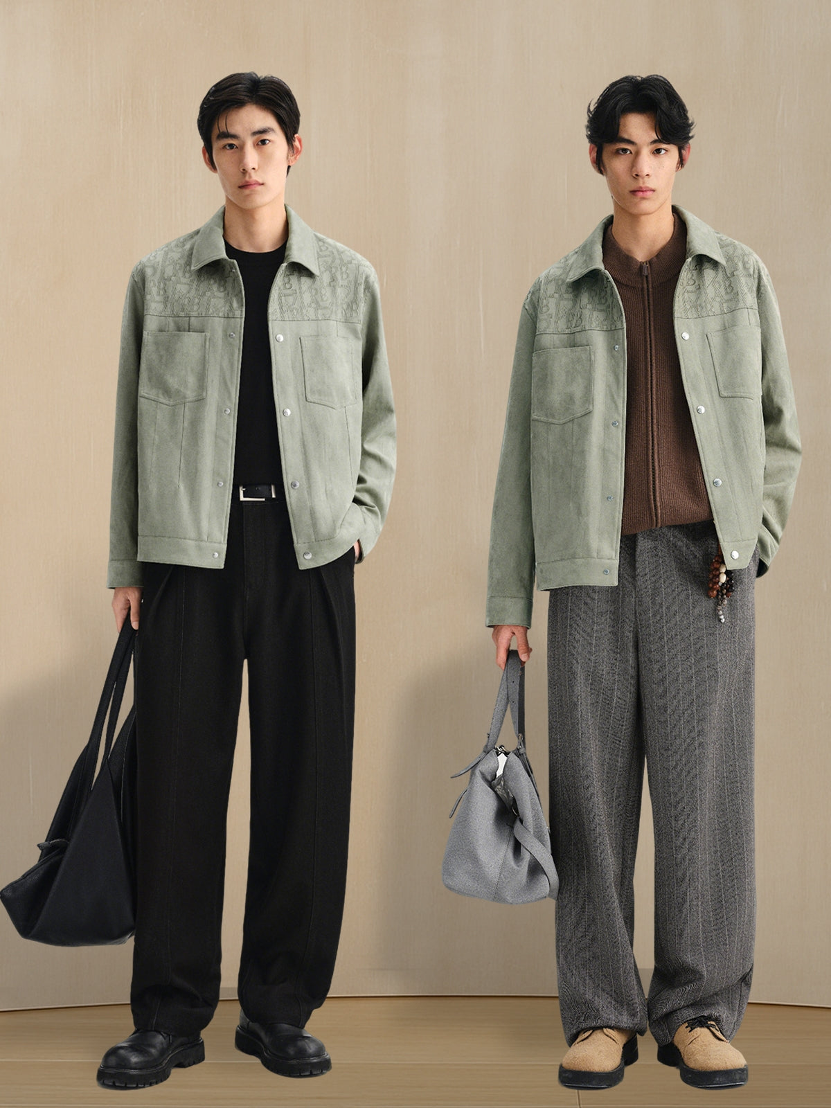Men's Faux Suede Textured Jacquard Jacket