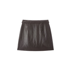Women's PU A-Line Skirt with Detachable Belt