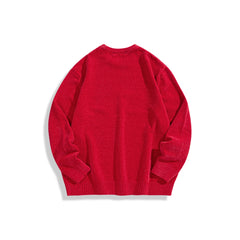 Men's Red Embroidered Crew Neck Pullover