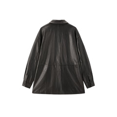 Women's Textured Oversized Leather Jacket