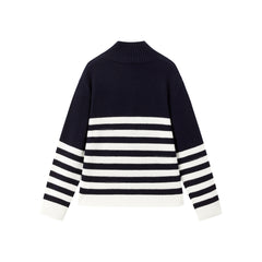 Women's Pure Wool Mock-Neck Striped Sweater