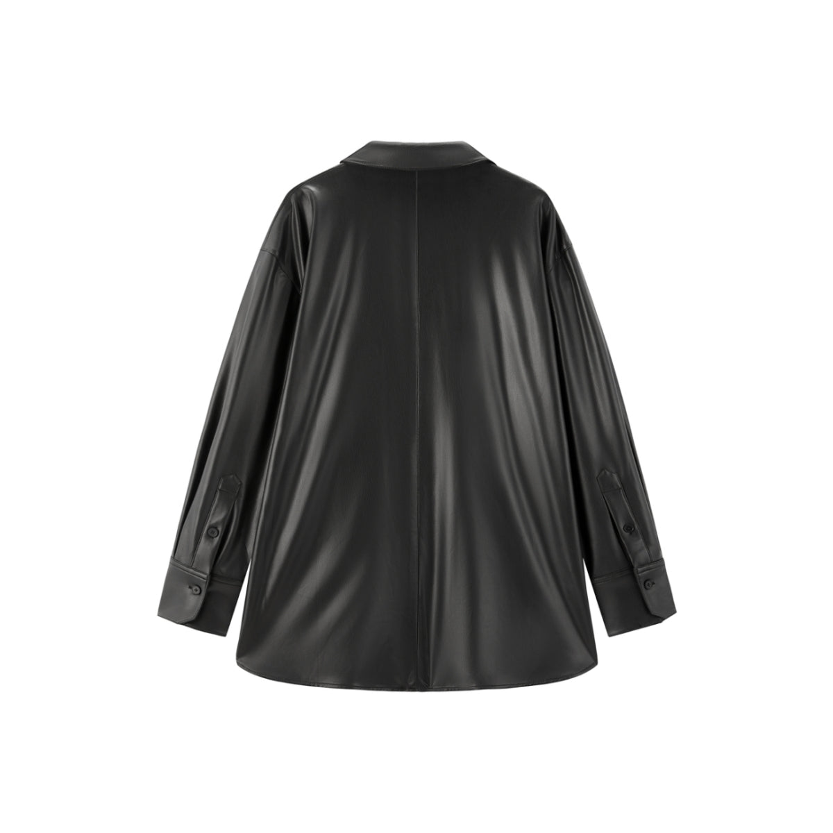 Women's PU Leather Trench-Style Long-Sleeve Shirt