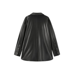 Women's PU Leather Trench-Style Long-Sleeve Shirt