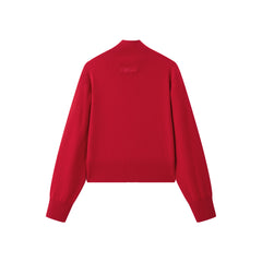 Women's Pure Wool Cropped Stand-Collar Cardigan