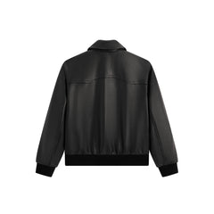 Men's Contrast Short Leather Bomber Jacket