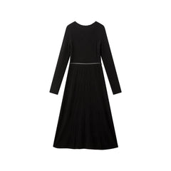 Women's Black Mid-Length Knit Dress with Belt