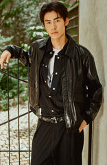 Men's Waxed Leather Bomber Jacket