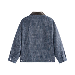 Men's Textured Tweed-Style Jacket with PU Collar