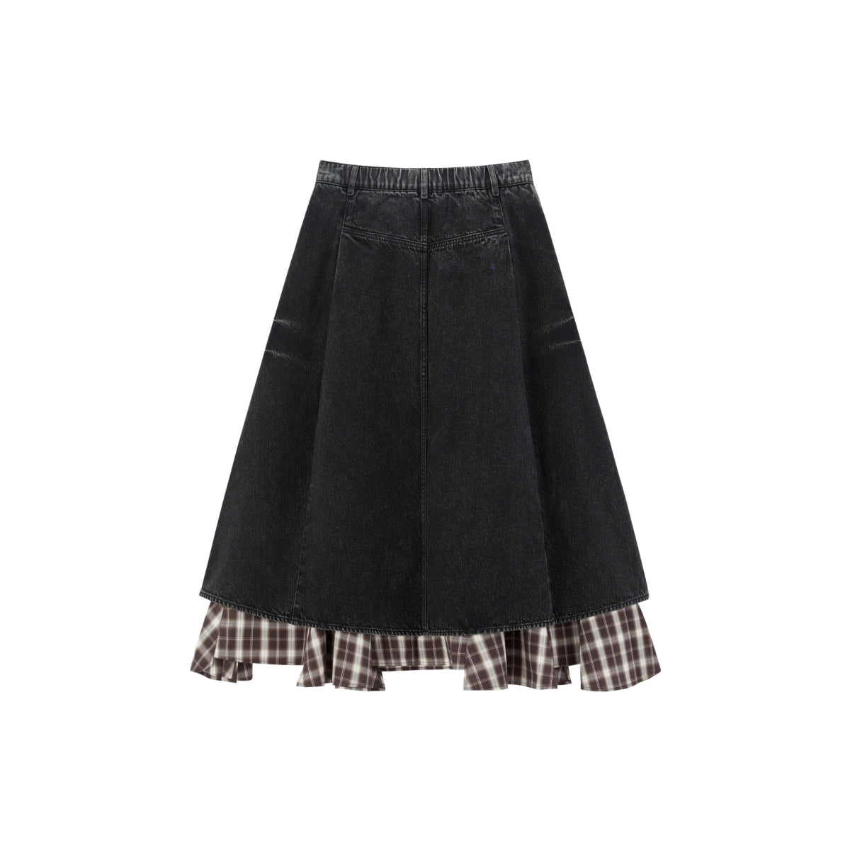 Women's A-Line Denim Skirt with Plaid Patchwork