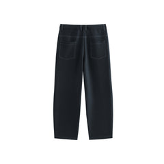 Men's Vintage Contrast-Stitched Wide-Leg Faux Denim Pants