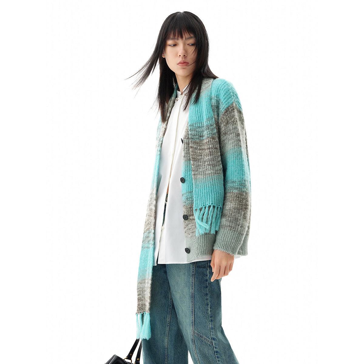 Women's Tie-Dyed Cardigan With Scarf