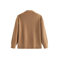 Men's Brown Textured Wool Knit Cardigan