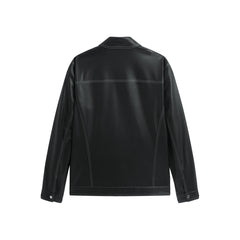 Men's Contrast-Stitch PU Leather Jacket