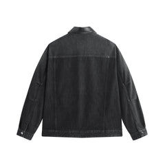 Men's Gradient-Washed Denim Jacket with PU Collar