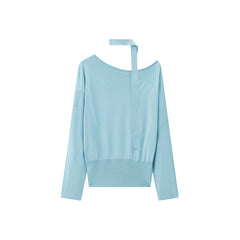 Women's Split-Hem Pullover Knit Top with Detachable Tie