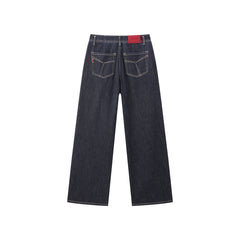 Women's Wide-Leg Jeans with Contrast Leather Patch