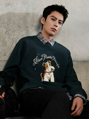 Men's Embroidered Animal Pattern Pullover