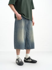 Men's casual wide-leg denim mid-length pants