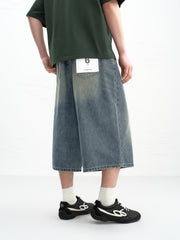 Men's casual wide-leg denim mid-length pants
