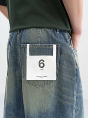 Men's casual wide-leg denim mid-length pants