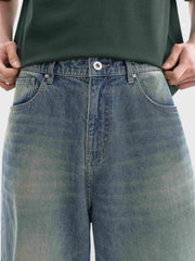 Men's casual wide-leg denim mid-length pants