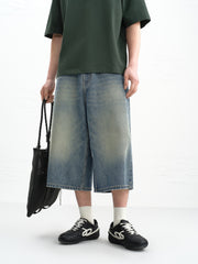 Men's casual wide-leg denim mid-length pants