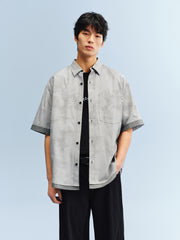 Men's Printed Striped Short-Sleeve Shirt