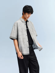 Men's Printed Striped Short-Sleeve Shirt