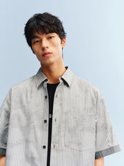 Men's Printed Striped Short-Sleeve Shirt