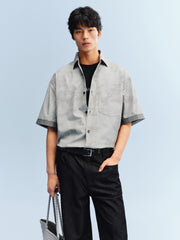 Men's Printed Striped Short-Sleeve Shirt